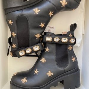 Gucci Leather Bee Star Ankle Boot with Belt